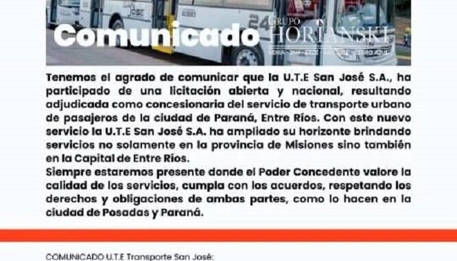 Firma de Misiones brindará el servicio de transporte urbano en Paraná : qué pasará con los chóferes