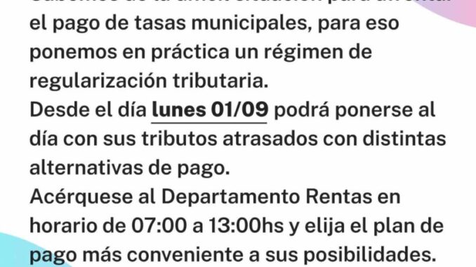 Atención contribuyentes: La Municipalidad de Feliciano activa plan de regularización tributaria